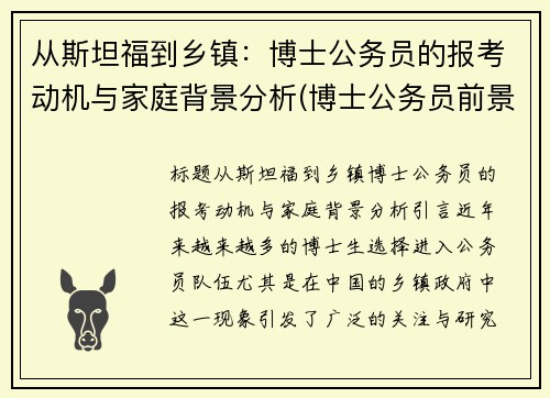 从斯坦福到乡镇：博士公务员的报考动机与家庭背景分析(博士公务员前景)