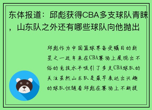 东体报道：邱彪获得CBA多支球队青睐，山东队之外还有哪些球队向他抛出橄榄枝？
