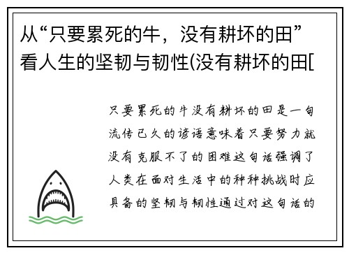 从“只要累死的牛，没有耕坏的田”看人生的坚韧与韧性(没有耕坏的田[捂脸])
