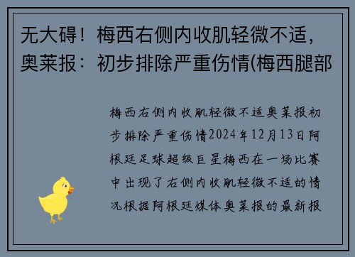 无大碍！梅西右侧内收肌轻微不适，奥莱报：初步排除严重伤情(梅西腿部)
