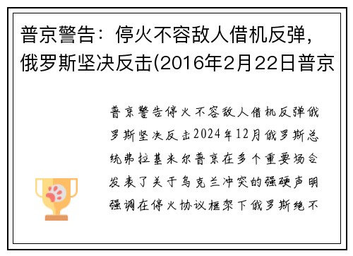 普京警告：停火不容敌人借机反弹，俄罗斯坚决反击(2016年2月22日普京就俄美达成叙利亚停火协议发表讲话)