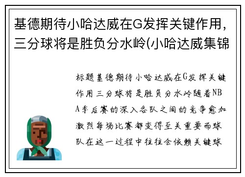 基德期待小哈达威在G发挥关键作用，三分球将是胜负分水岭(小哈达威集锦)